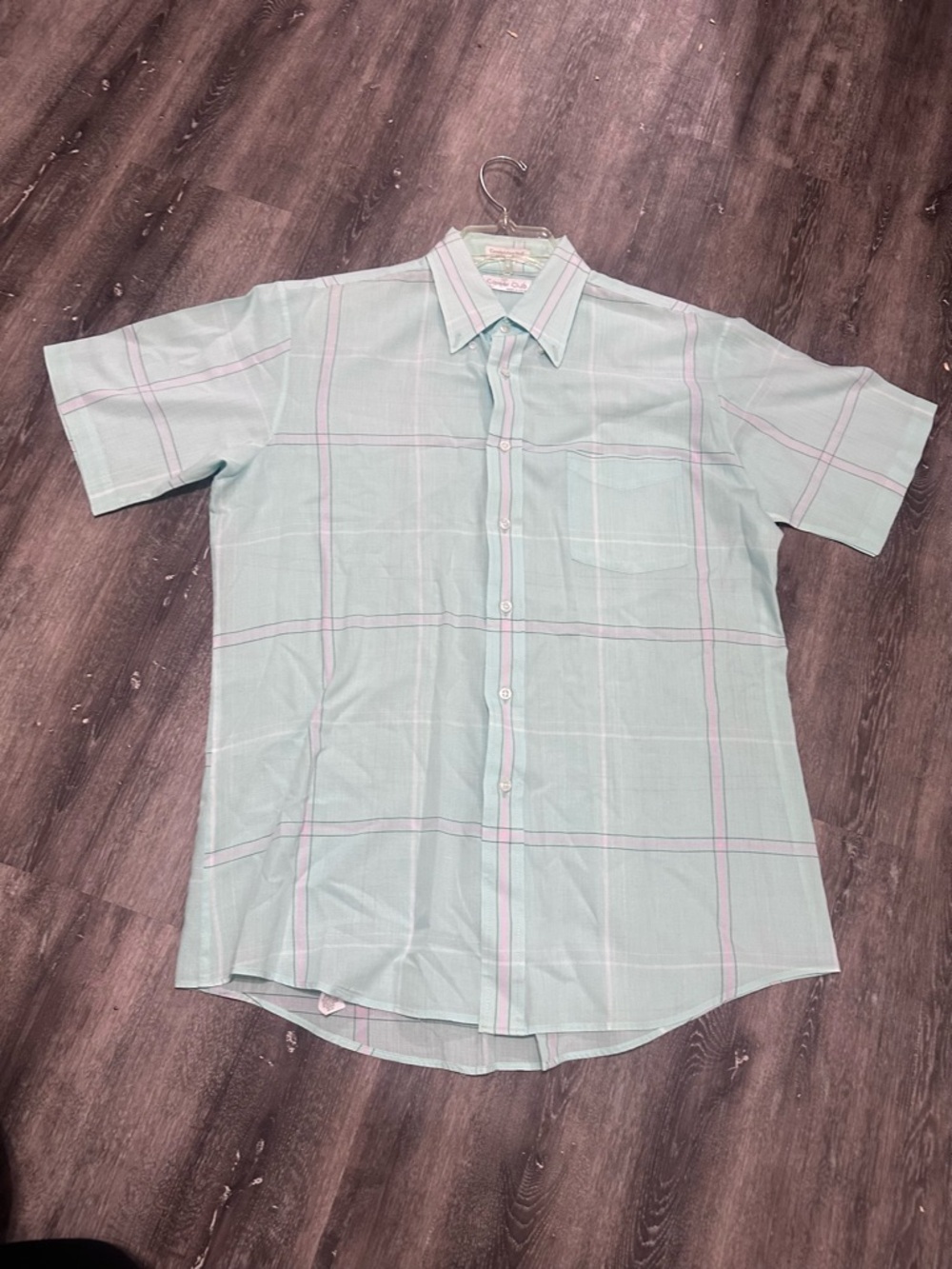 Men's Short-Sleeve Mint Windowpane Button-Down Shirt